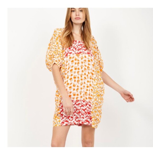 Joie Dresses & Skirts - joie Lidia Dress Flame Orange Multi M Cottage Boho Summer Artsy Twee Coquette